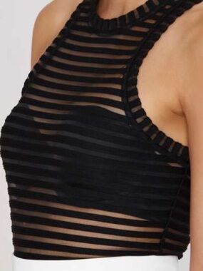 Nasty Gal Black Sheer Striped High Neck Cropped Cami